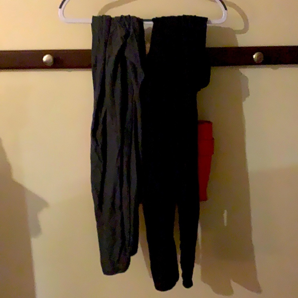 Two pairs of maternity leggings one gray one black